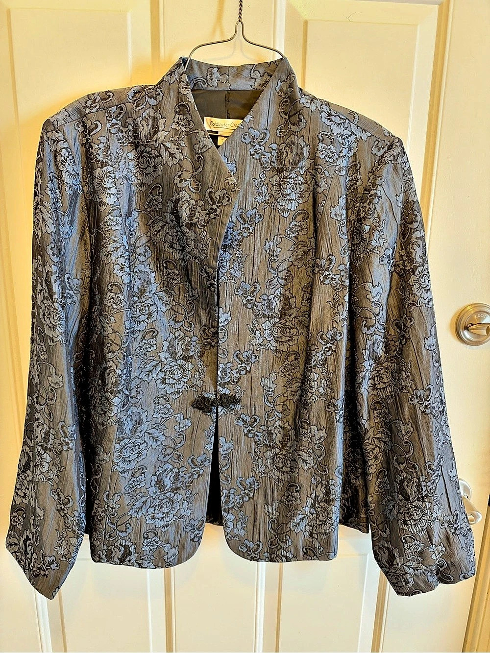 Coldwater Creek Floral Blazer in Gray & Blue Size 16 Like New